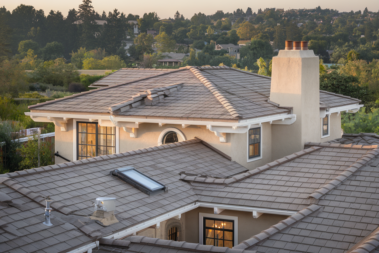 Modern Alamo home with HOA-approved tile roof and integrated solar panels showing compliance with both architectural standards and California energy codes