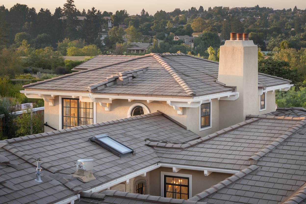 Modern Richmond home with HOA-approved tile roof and integrated solar panels showing compliance with both architectural standards and California energy codes