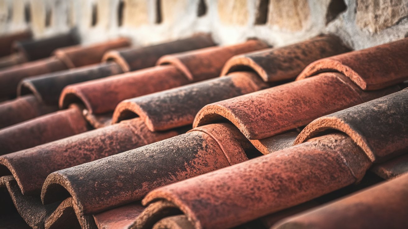 Historic Clay Tile Detail Close-up of original clay tiles on historic East Bay home - Hand-formed terracotta tiles