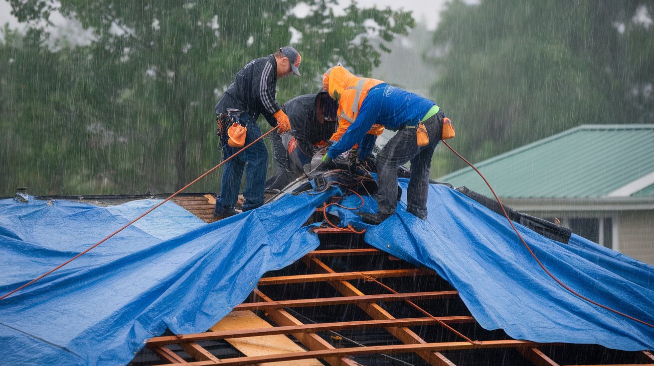 Emergency Roof Leak Response Emergency roof leak repair with tarp installation - 24/7 response in East Bay