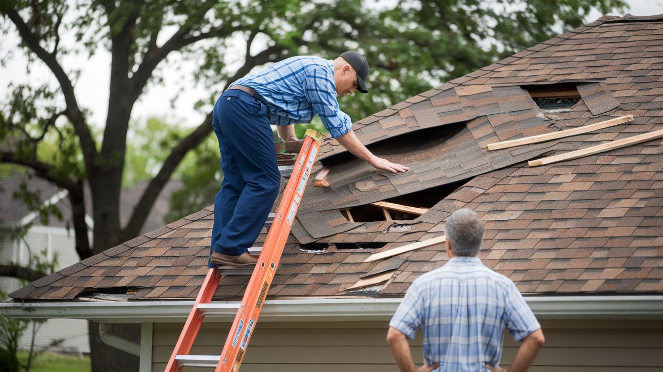 Insurance Inspection Process Insurance adjuster inspecting storm-damaged roof - Claims process in action