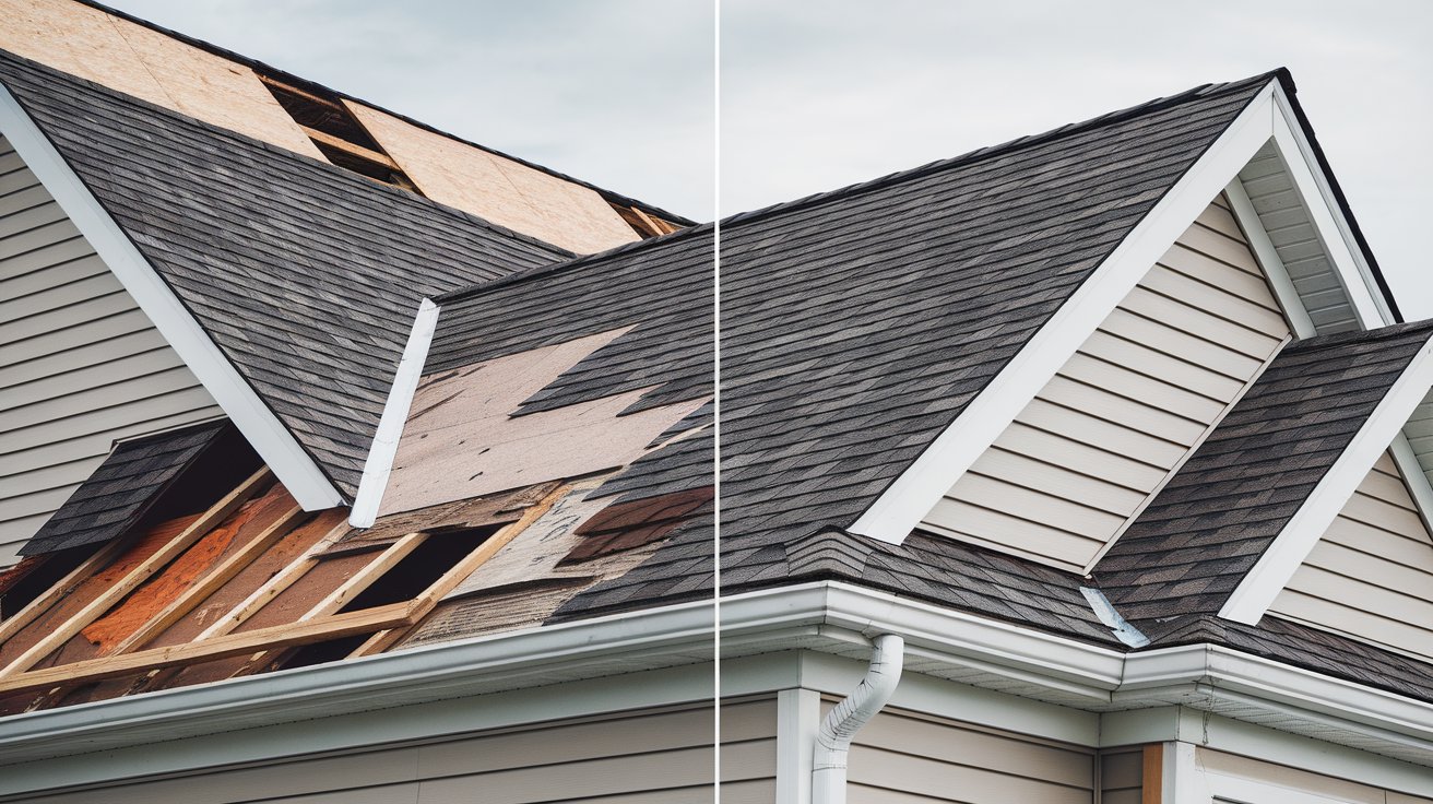 Roof Replacement Results Before and after roof replacement transformation in Concord California