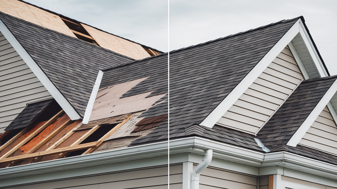 Roof Replacement Results Before and after roof replacement transformation in Concord California